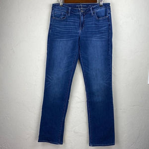 Calvin Klein Straight Women Blue Dark Wash Whiskered Mid Rise Jeans Size W30 L32